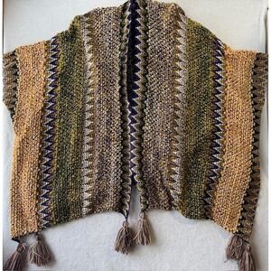 Desert Dreams‎ Crochet Ruana Green Three Birds Nest Shawl Boho Festival Hippie